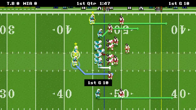 Φάση επίθεσης στο Retro Bowl με τον παίκτη να σχεδιάζει την πάσα