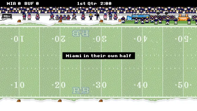 Χιονισμένο γήπεδο στο Retro Bowl με τις γραμμές των γιαρδών
