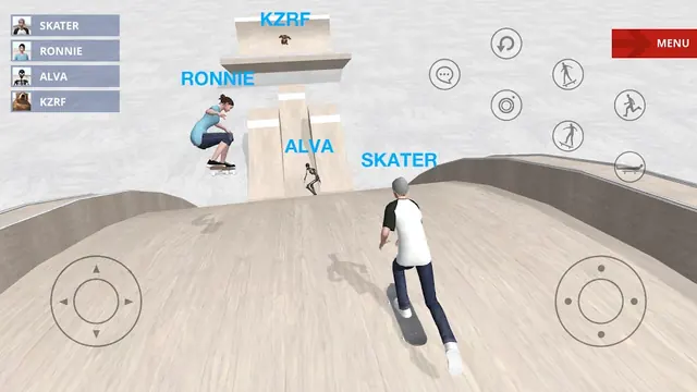Σκέιτερ σε ράμπα του Skate Space με τα χειριστήρια στην οθόνη